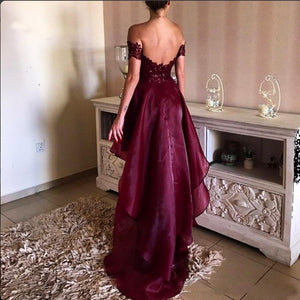 High-low Prom Dress Asymmetrical Prom Dresses Appliques Lace Backless Prom Dresses RS167