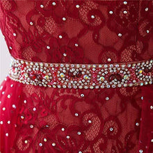 Load image into Gallery viewer, Burgundy Short Lace Beaded Halter Backless Evening Prom Dresses Homecoming Dresses H1173
