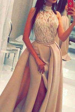 Load image into Gallery viewer, A line Lace Slit High Neck Sleeveless Floor-Length Long Prom Dresses RS811