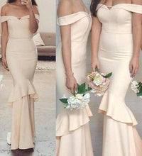 Load image into Gallery viewer, Off-the-Shoulder Sweetheart Mermaid Unique Long Bridesmaid Dresses RS596