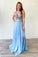 Charming Two Piece Prom Dresses Blue Lace Formal Party Dresses