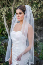 Load image into Gallery viewer, Cheap 1 Tier Fingertip Length Wedding Veil with Ribbon Trim Edge Simple Wedding Veils V02