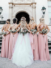 Load image into Gallery viewer, Cheap Long Chiffon Blush Pink Bridesmaid Dresses Convertible Open Back Maxi Dress BD1004