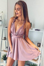 Load image into Gallery viewer, Cheap Slate Blue Deep V Neck Convertible Dusty Rose Mini Homecoming Dresses H1162