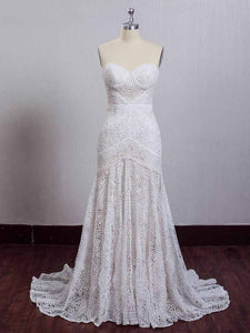 Chic Ivory Lace Mermaid Beach Wedding Dresses Sweetheart Rustic Boho Wedding Dresses W1054