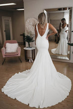 Load image into Gallery viewer, Chic V Neck Mermaid Wedding Dresses Ivory Satin Long Cheap Beach Wedding Gowns W1031