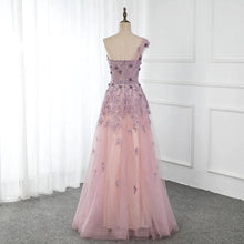 Load image into Gallery viewer, One Shoulder Tulle Sleeveless Long Prom Dresses Lace Appliques Beaded Formal Girl Party Gown