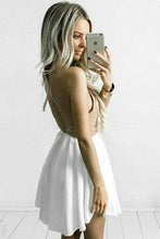 Load image into Gallery viewer, Cute A Line Spaghetti Straps V Neck Short Above Knee Homecoming Dress with Pleats H1033