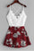 Cute A Line Spaghetti Straps V Neck White Lace Homecoming Dress Floral Print Cocktail Dress H1077