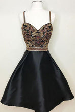 Load image into Gallery viewer, Cute A Line Sweetheart Spaghetti Straps Black Beading Homecoming Dresses H1002