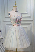 Load image into Gallery viewer, Cute Blue Strapless Tulle Homecoming Dresses with 3D Flowers Lace up Dance Dresses H1336