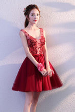 Load image into Gallery viewer, Cute Burgundy Tulle Above Knee Tulle Homecoming Dresses Lace up Belt Graduation Dress RS820