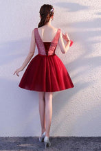 Load image into Gallery viewer, Cute Burgundy Tulle Above Knee Tulle Homecoming Dresses Lace up Belt Graduation Dress RS820