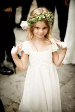 Load image into Gallery viewer, Cute Cap Sleeve Lace and Chiffon Ivory Flower Girl Dresses Wedding Party Dresses FG1001