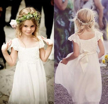 Load image into Gallery viewer, Cute Cap Sleeve Lace and Chiffon Ivory Flower Girl Dresses Wedding Party Dresses FG1001