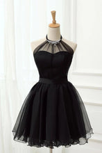 Load image into Gallery viewer, Cute Halter Black Tulle Sleeveless Beads Short Prom Dresses Homecoming Dresses P1078