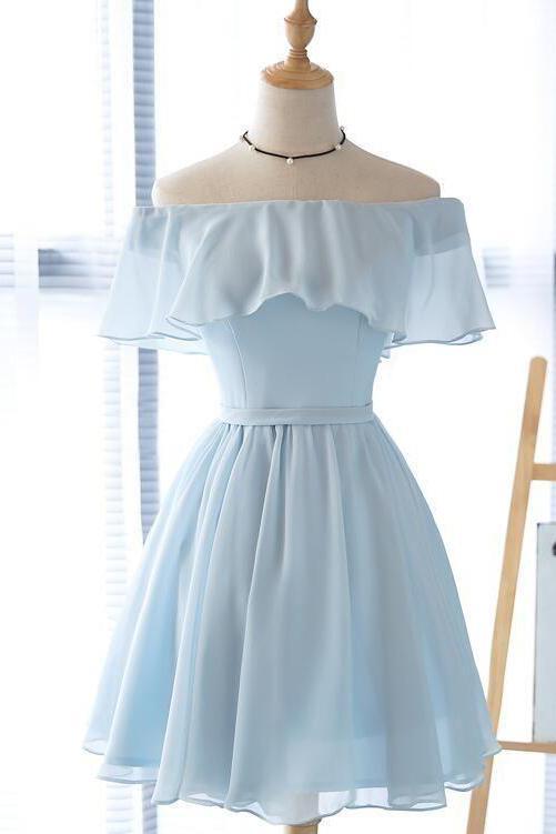 Cute Light Blue Off the Shoulder Short Prom Dresses Chiffon Homecoming Dresses H1064
