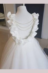 Cute Off White Tulle Backless Flower Girl Dresses with Pearl Lace Baby Dresses RS878