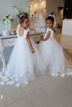 Load image into Gallery viewer, Cute Off White Tulle Backless Flower Girl Dresses with Pearl Lace Baby Dresses JS878