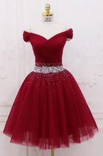 Load image into Gallery viewer, Cute Off the Shoulder Burgundy Homecoming Dresses with Tulle Short Cocktail Dresses H1088