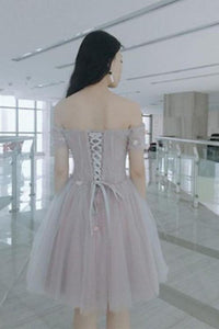 Cute Off the Shoulder Short Sleeve Tulle Above Knee Homecoming Dresses RS821