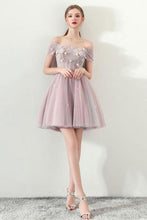 Load image into Gallery viewer, Cute Off the Shoulder Short Sleeve Tulle Above Knee Homecoming Dresses RS821