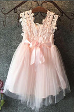 Load image into Gallery viewer, Cute Pink Tulle Bow Lace Beads Cap Sleeve Flower Girl Dresses Wedding Party Dress FG1003