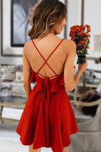 Load image into Gallery viewer, Cute Red Spaghetti Straps V Neck Criss Cross Chiffon Above Knee Homecoming Dresses H1265