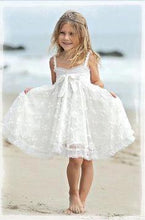 Load image into Gallery viewer, Cute Spaghetti Straps Sleeveless Ivory With Bowkont Lace Beach Flower Girl Dresses FG1008