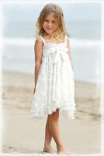 Load image into Gallery viewer, Cute Spaghetti Straps Sleeveless Ivory With Bowkont Lace Beach Flower Girl Dresses FG1008