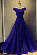 Load image into Gallery viewer, Simple Royal Blue A-Line Lace Off-the-Shoulder Lace up Hollow Prom Dresses RS453