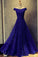 Simple Royal Blue A-Line Lace Off-the-Shoulder Lace up Hollow Prom Dresses RS453