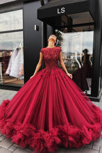 Load image into Gallery viewer, Red Tulle Appliques Ball Gown Round Neck Prom Dress Sweet 16 Dresses Quinceanera Dresses RS464