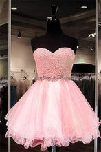 Load image into Gallery viewer, 2024 Lace Short Blush Pink Strapless Sweetheart Sweet 16 Dress Homecoming Dresses H28