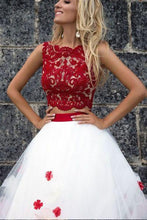 Load image into Gallery viewer, A-Line Applique White Light Long Bateau Sleeveless Two Piece lace Prom Dresses RS391