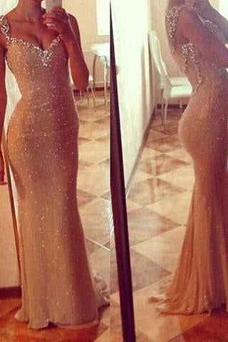 New Style Prom Dress With Straps Sequin Sweetheart Long Mermaid Prom Dresses RS92