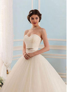 White Tulle Sweetheart Strapless Open Back Ball Gown Sleeveless Floor-Length Wedding Dress RS753