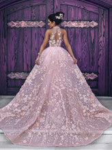 Load image into Gallery viewer, Luxury Wedding Dresses Halter Embroidery Organza High Neck Open Back Prom Dresses RS284