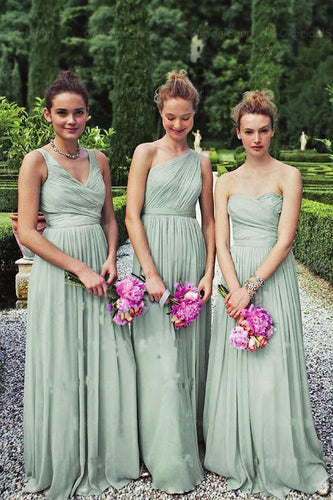 A-Line Dusty Green Long Mismatched Chiffon Prom Dress Bridesmaid Dresses RS455