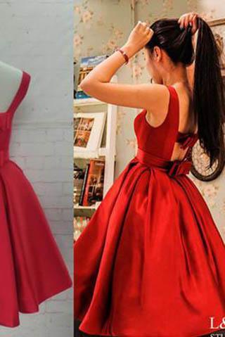 Red Homecoming Dresses Satin Homecoming Dress Party Dress Prom Gown Sweet 16 Dress RS890