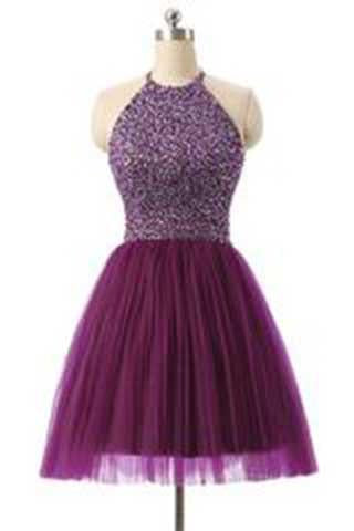 Short Prom Dresses Tulle Prom Gown Purple Homecoming Dress Sexy Prom Dress RS394