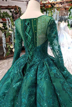 Load image into Gallery viewer, Dark Green Long Sleeves Ball Gown Prom Dress with Beads Lace up Quinceanera Dresses RS972