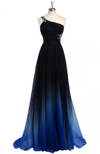 Load image into Gallery viewer, Dreamy A-line One Shoulder Sweep Train Chiffon Prom/Evening Dresses With Beads RS854