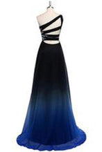 Load image into Gallery viewer, Dreamy A-line One Shoulder Sweep Train Chiffon Prom/Evening Dresses With Beads RS854