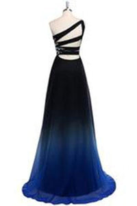 Dreamy A-line One Shoulder Sweep Train Chiffon Prom/Evening Dresses With Beads RS854