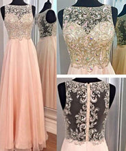 Load image into Gallery viewer, Stunning A-line Round Neck Beading Long Chiffon Prom Dresses Evening Dresses RS560