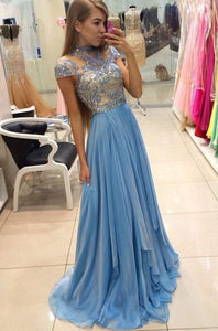 Hot Selling Beading Bodice A-Line Short Sleeves Empire Waist Long Prom Dresses RS157