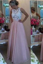 Load image into Gallery viewer, Gorgeous Lace Chiffon A-Line Formal Prom Gown With Pearls Blush Pink Long Prom Dresses RS134