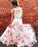 Two Piece High Neck Floral Long Lace A Line Sleeveless Graduation Prom Dresses RS571