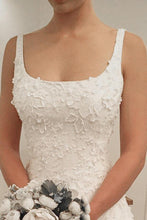 Load image into Gallery viewer, Elegant A-line Scoop Sweep Train Sleeveless Wedding Dress with Ivory Appliques W1081